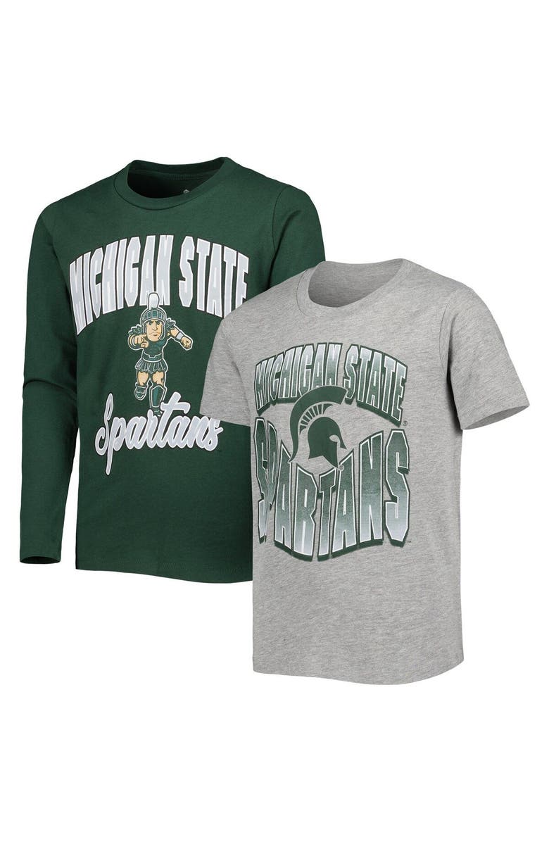 Outerstuff Youth Green/Heather Gray Michigan State Spartans Game Day T-Shirt Combo Pack, Main, color, 