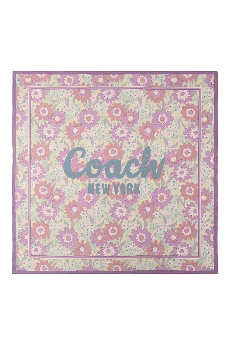 Laurel Floral Script Silk Square Scarf, Alternate, color, PURPLE MULTI