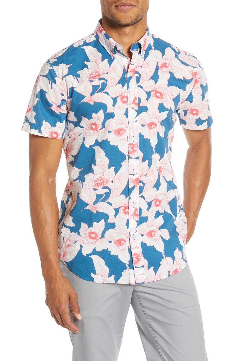 Bonobos Slim Fit Floral Short Sleeve Button-Down Shirt, Main, color, 