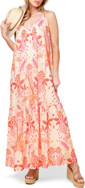 FLYING TOMATO Printed Tie Back Maxi Dress
