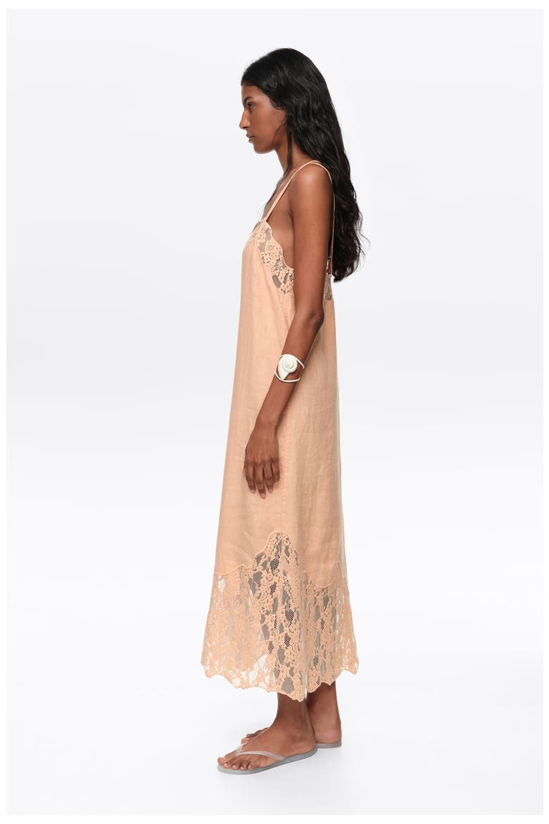 Washed Linen Lace Midi Dress, Alternate, color, ORANGE