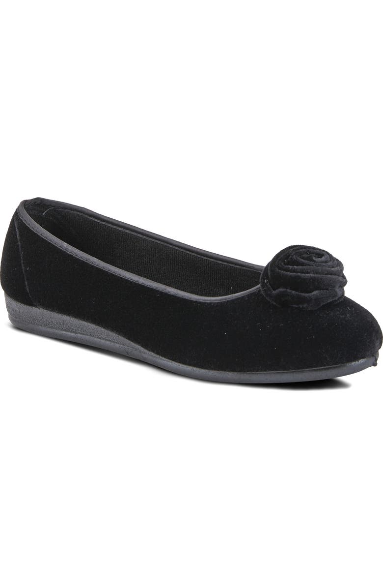 Flexus by Spring Step Roseloud Velvet Slipper, Main, color, Black