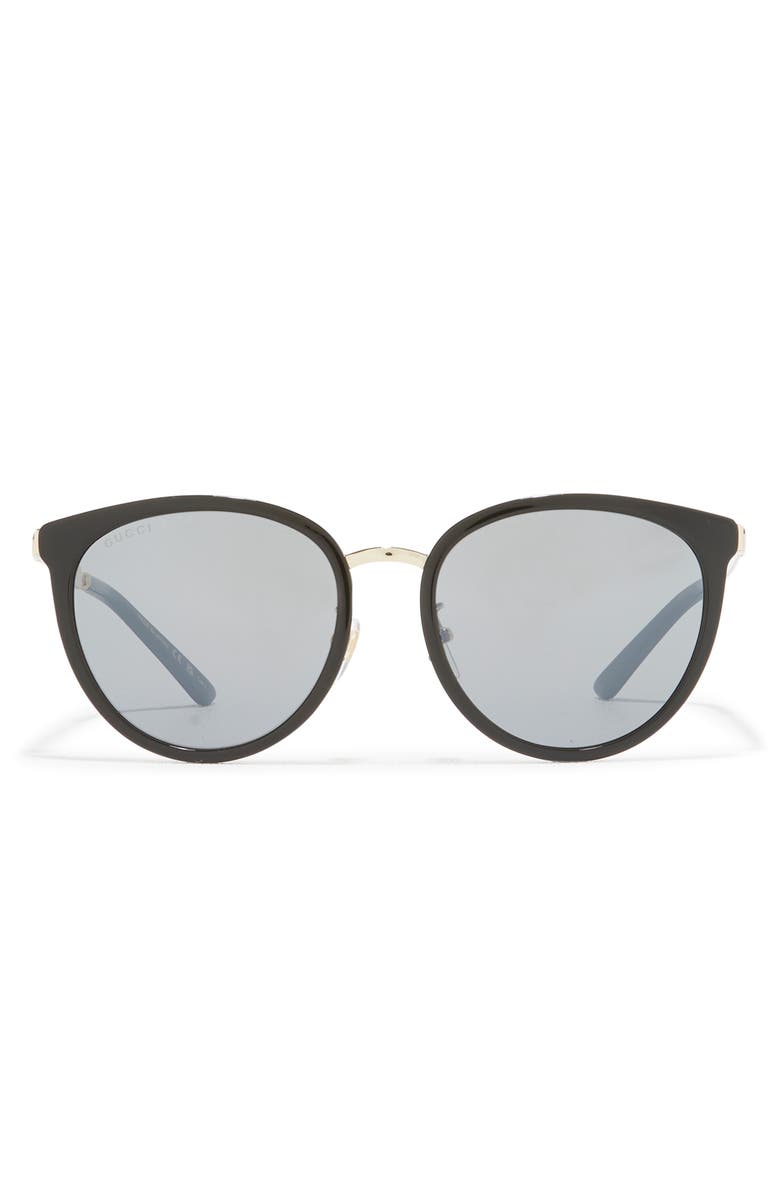 Gucci 56mm Round Sunglasses, Main, color, Black Gold Silver