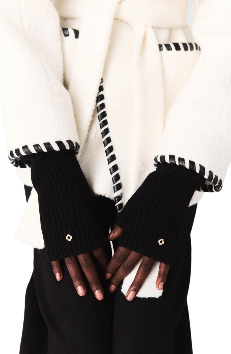 maje Lined coat with contrasting ribbon, Alternate, color, Ecru / Black