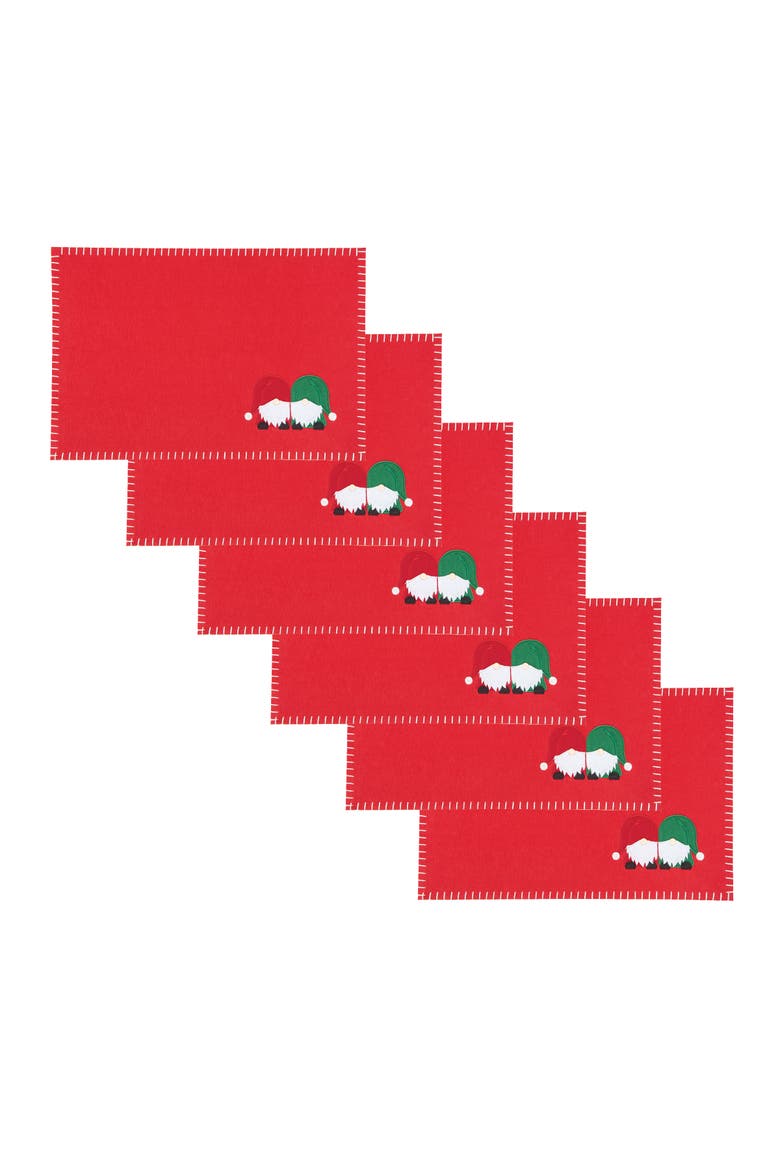 Naughty Or Nice Gnome Felt Placemats Set of 6, 12" x 18", Main, color, Red