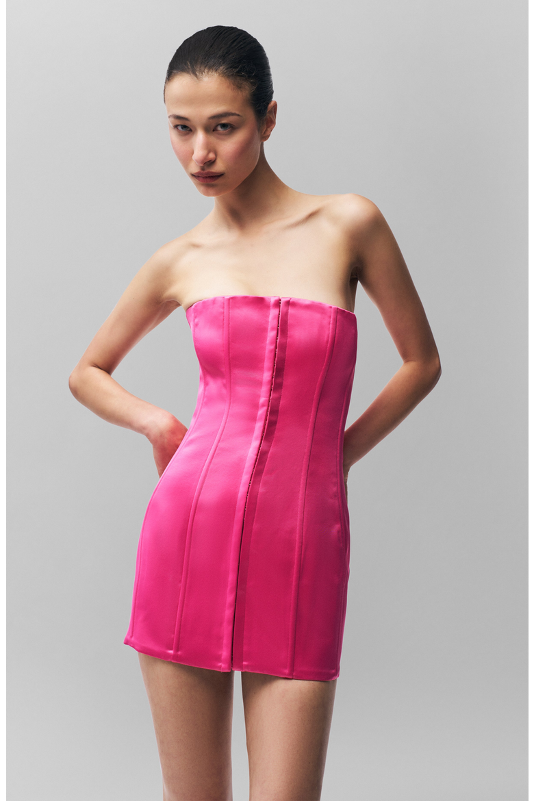 Satin Corset Dress, Alternate, color, True Pink