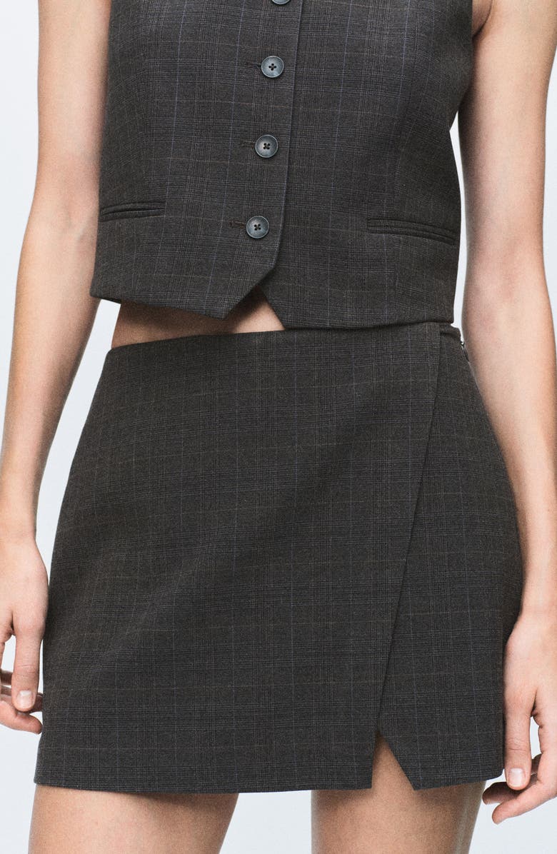 MANGO Check Wrap Skirt, Alternate, color, Brown