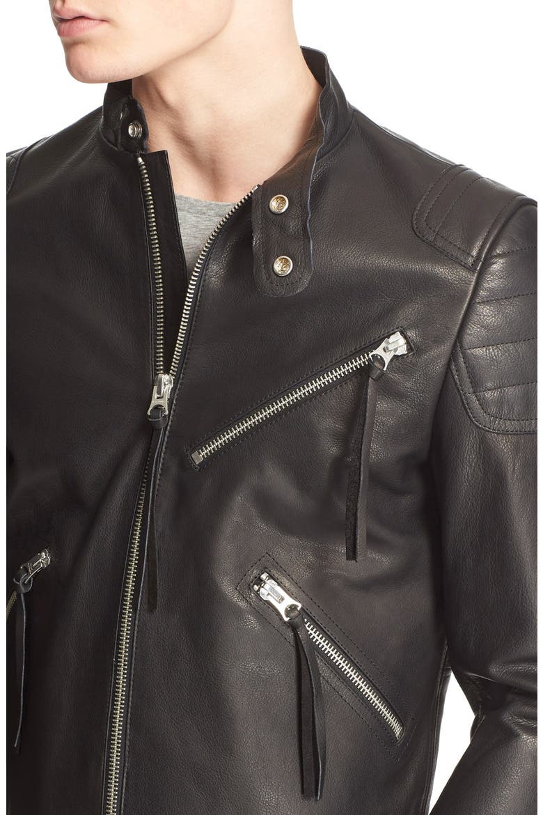 Oliver Leather Moto Jacket, Alternate, color, BLACK