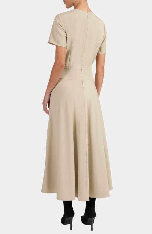 Santorelli Octavia Short Sleeve Dress With Leather Lacing Detail In Neutral