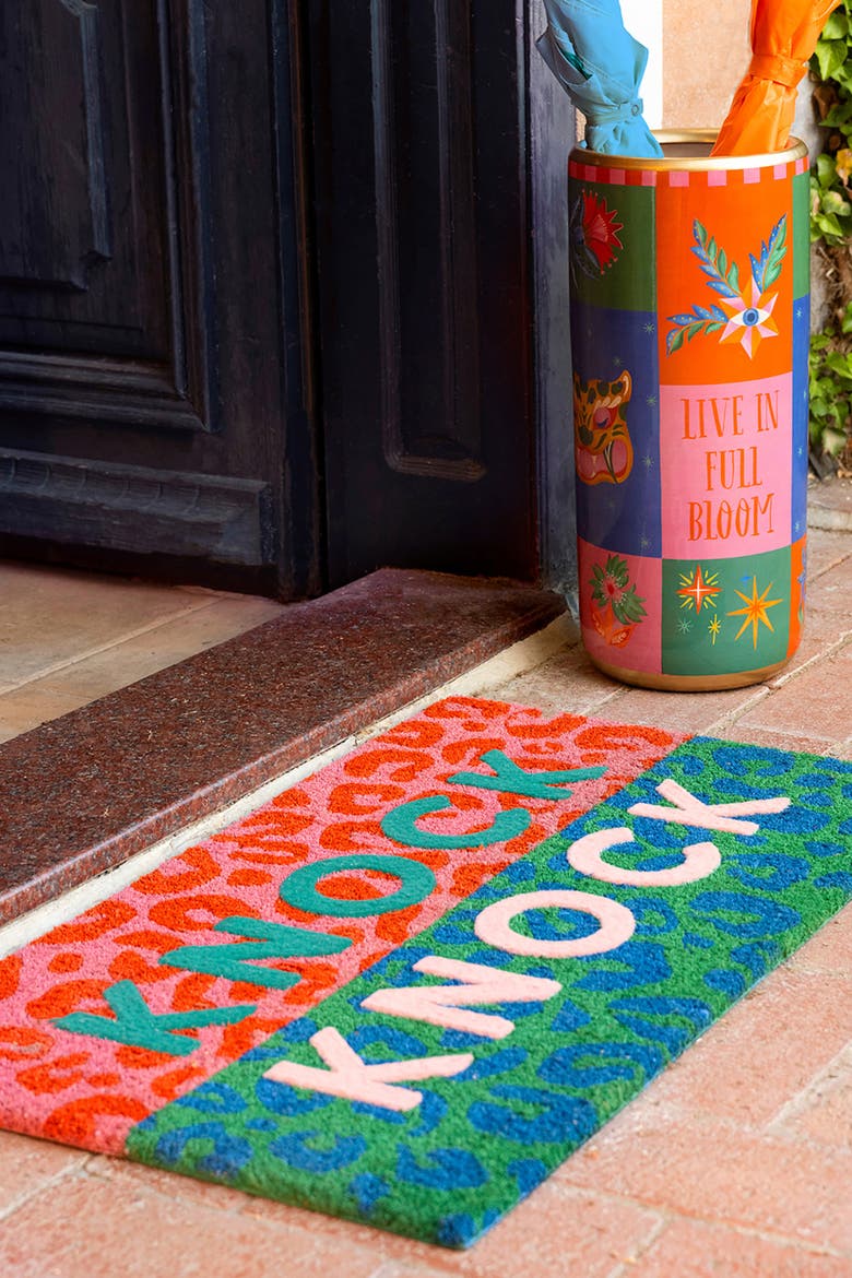 Kerala Knock Knock Coir Doormat 18" x 30", Alternate, color, Pink-Green