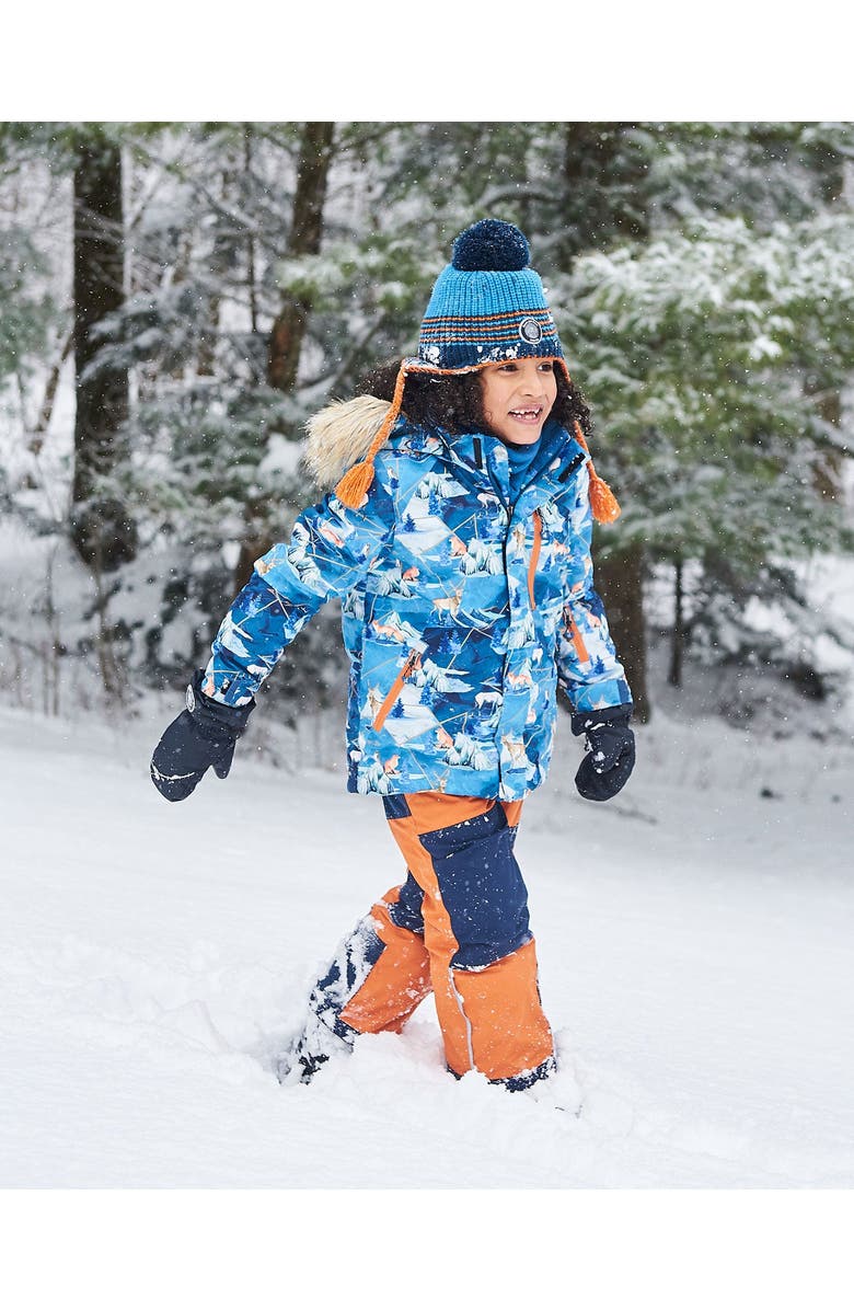 Deux par Deux Little Boy's Two Piece Snowsuit Burnt Orange With Printed Animals And Glaciers, Alternate, color, 
