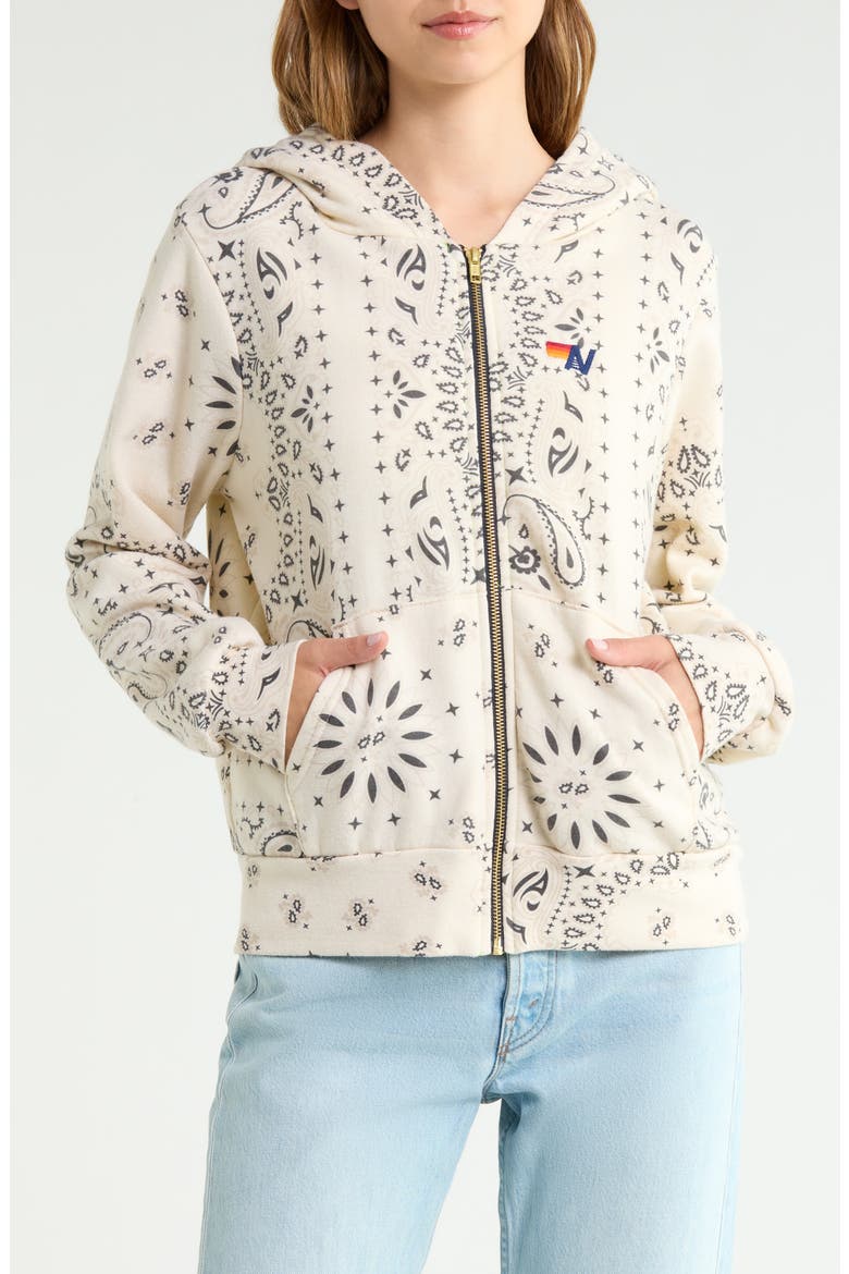 Bandana Front Zip Hoodie, Alternate, color, VINTAGE WHITE