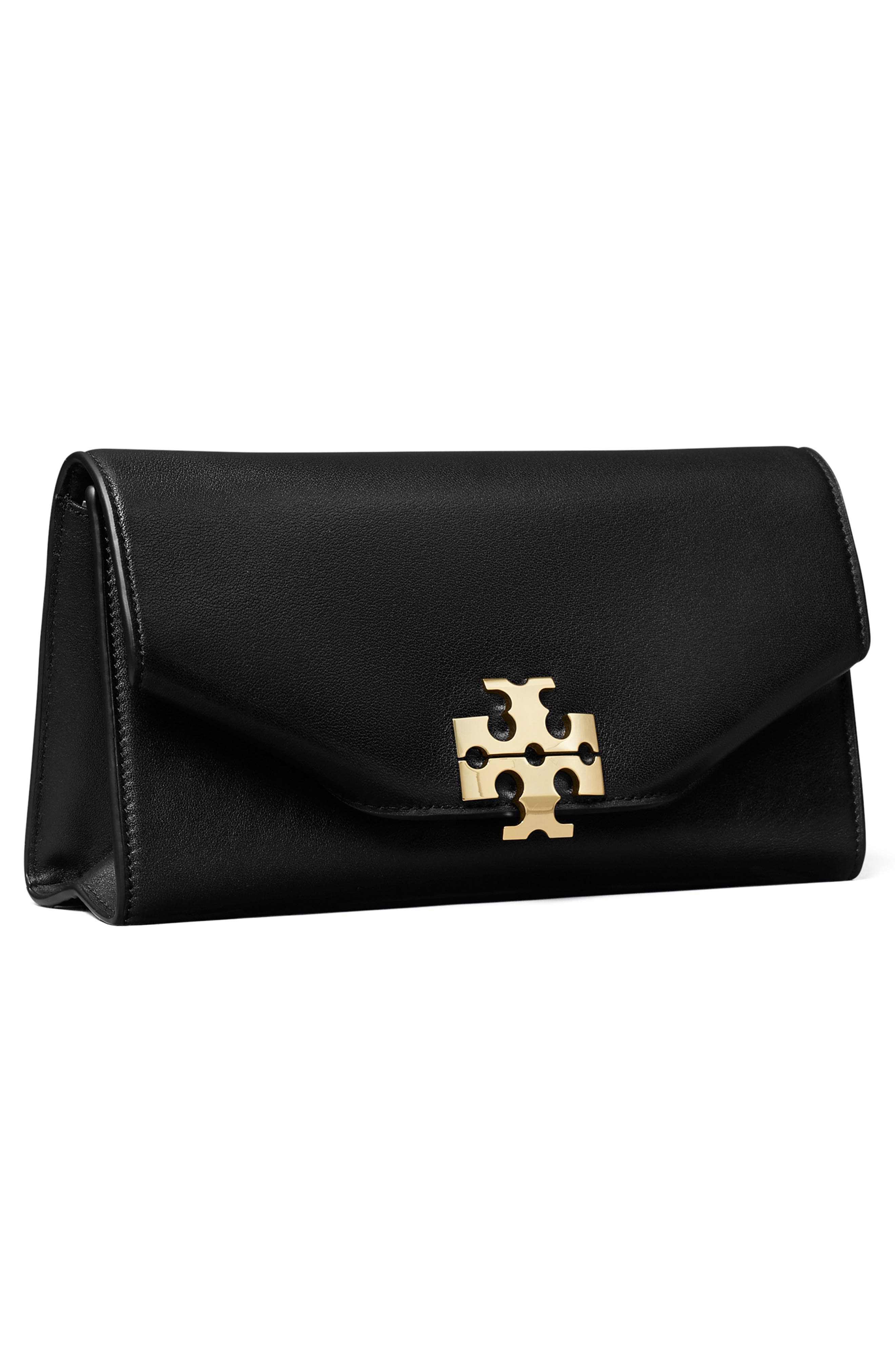 Charlie Leather Envelope Clutch, Alternate, color, BLACK