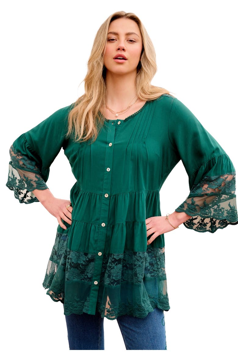 Lace Illusion Blouse, Alternate, color, EMERALD GREEN