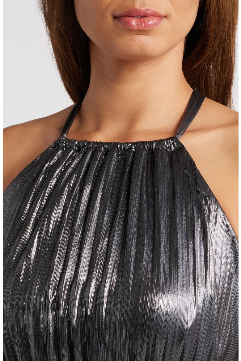 Metallic Pleated Cocktail Dress, Alternate, color, GUNMETAL