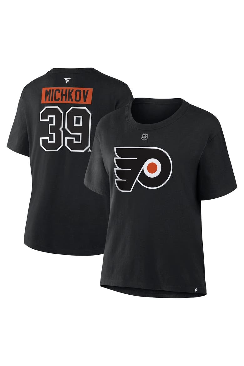 Women's Fanatics Matvei Michkov Black Philadelphia Flyers Authentic Stack Name & Number T-Shirt, Main, color, Black