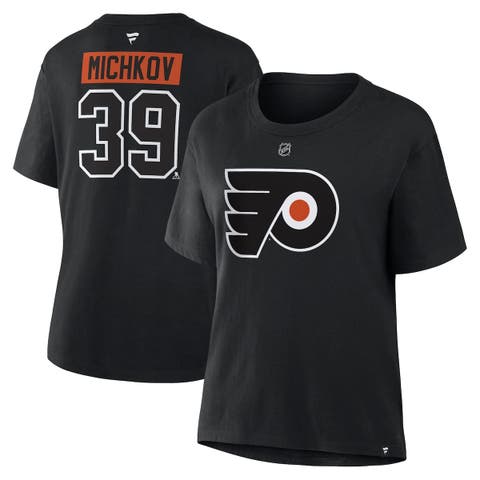 Women's Fanatics Matvei Michkov Black Philadelphia Flyers Authentic Stack Name & Number T-Shirt