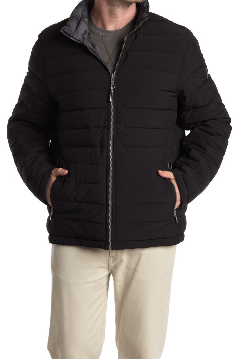 Reversible Zip Front Puffer Jacket, Main, color, BLACK/ HTR GREY CAMO
