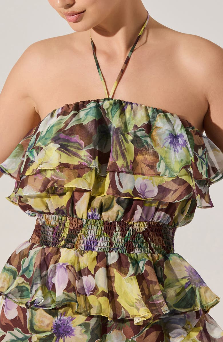 ASTR the Label Elena Floral Print Chiffon Halter Dress, Alternate, color, Brown Yellow Floral