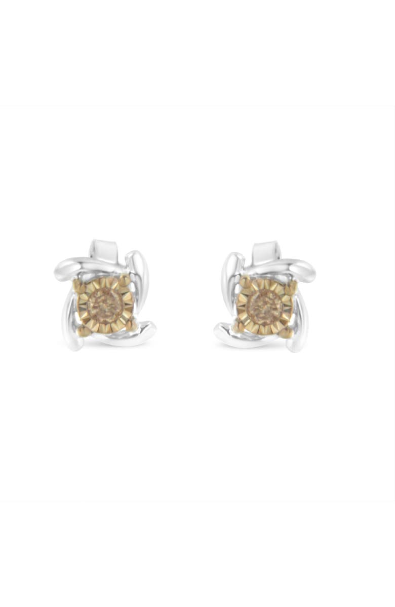Haus of Brilliance Two-Toned -Silver Diamond Stud Earring, Alternate, color, Yellow