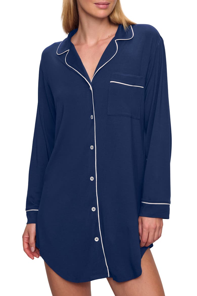 Gisele Jersey Knit Sleep Shirt, Main, color, NAVY/ IVORY