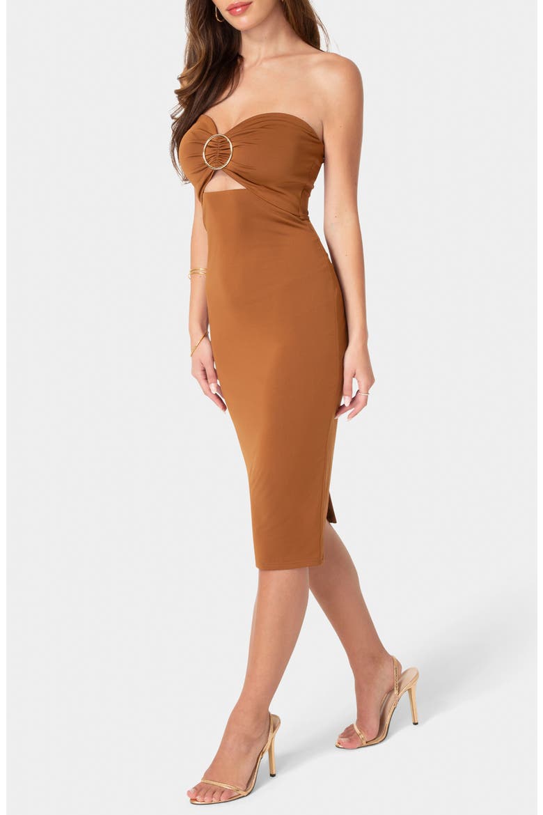 Cutout Strapless Body-Con Dress, Alternate, color, MOCHA