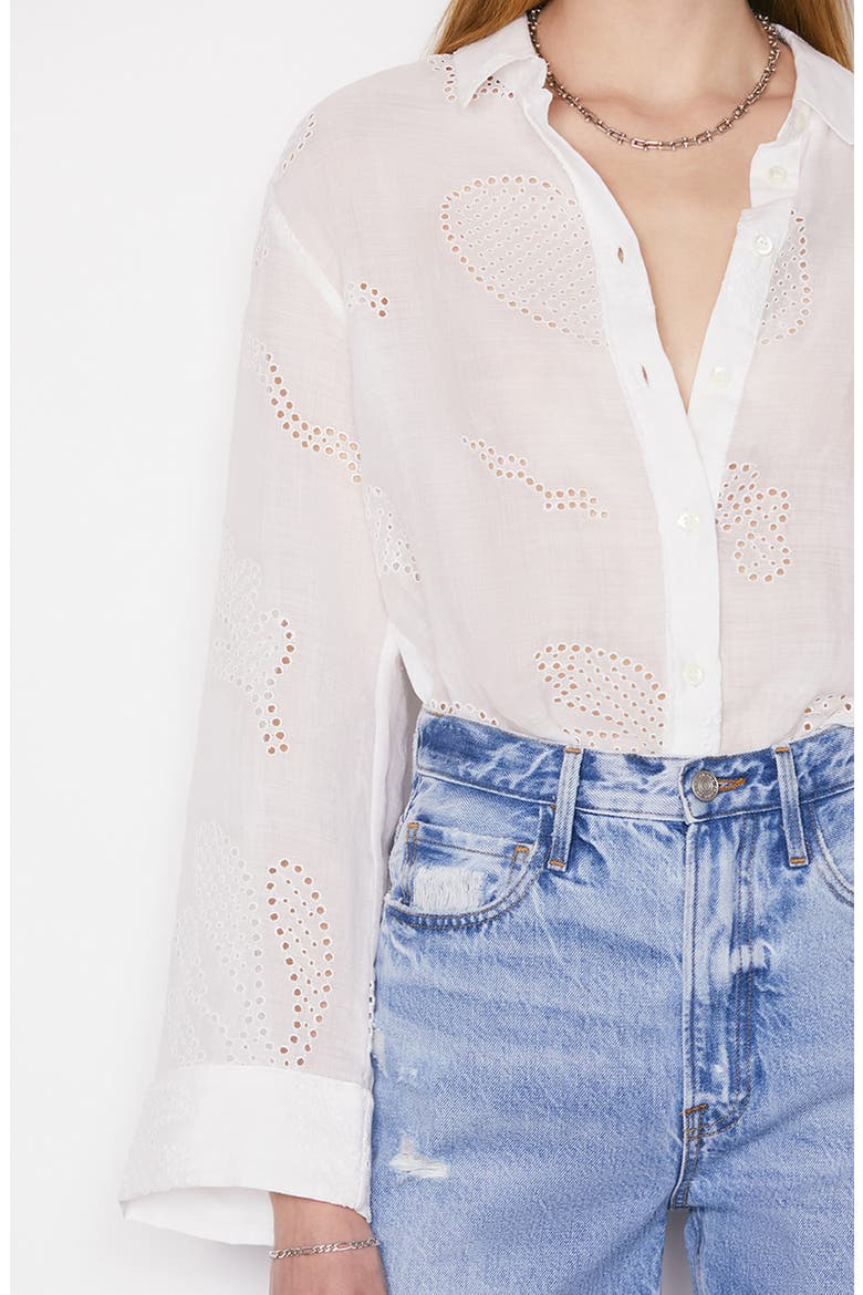 Embroidered Eyelet Button-Up Shirt, Alternate, color, BLANC