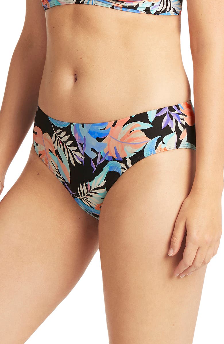 Sea Level Floral Print Bikini Bottoms, Alternate, color, Black