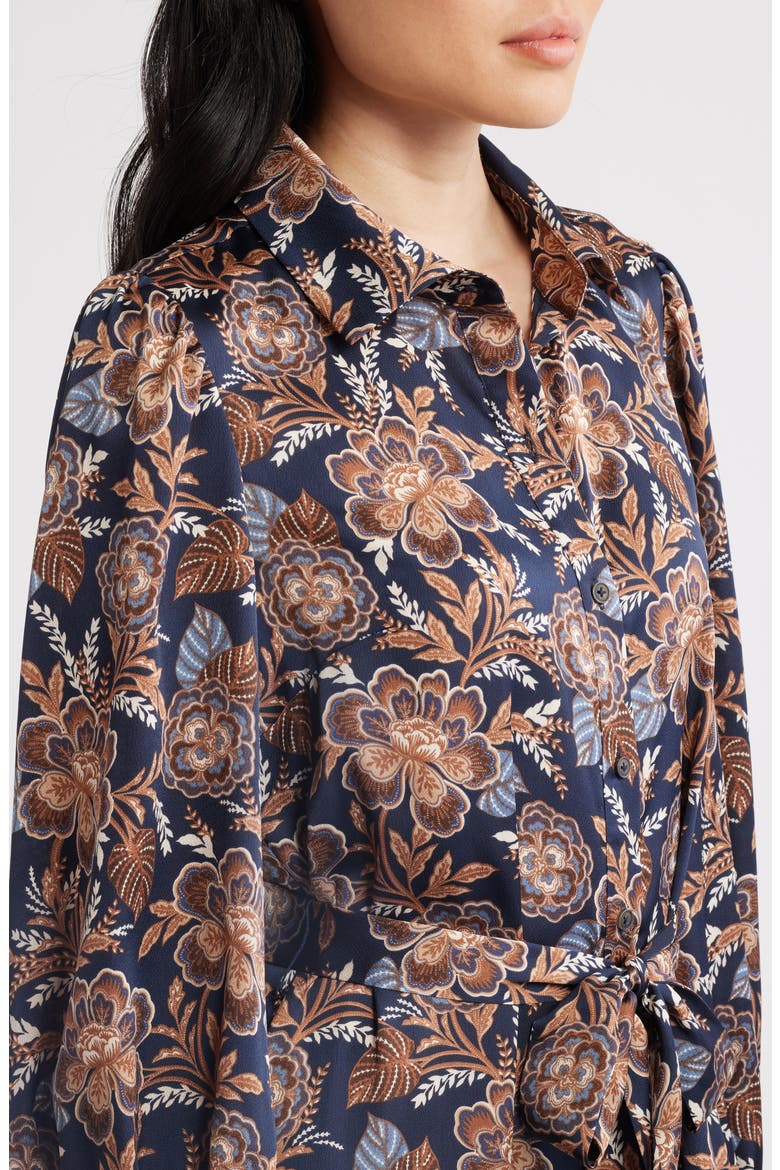 Floral Long Sleeve Midi Shirtdress, Alternate, color, NAVY MULTI