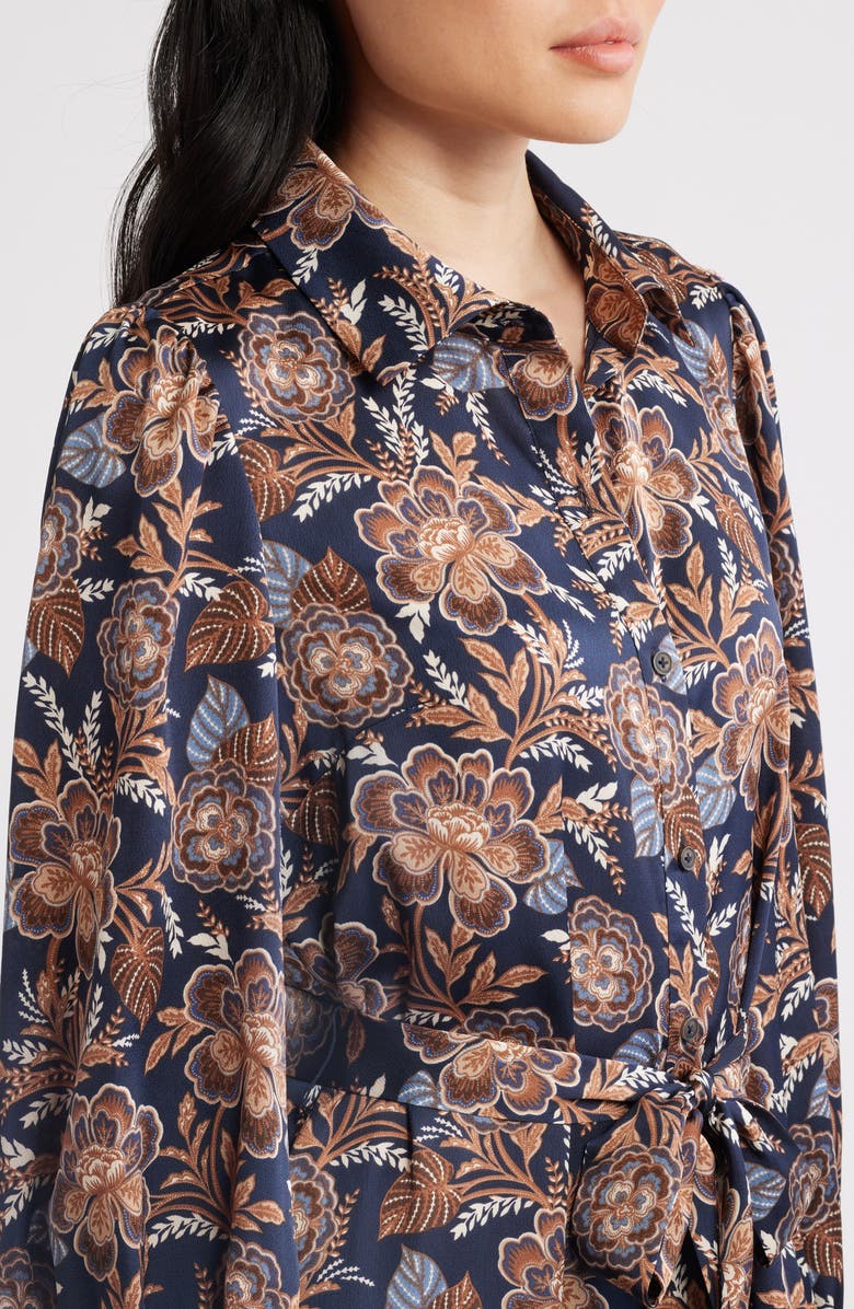 Julia Jordan Floral Long Sleeve Midi Shirtdress, Alternate, color, Navy Multi