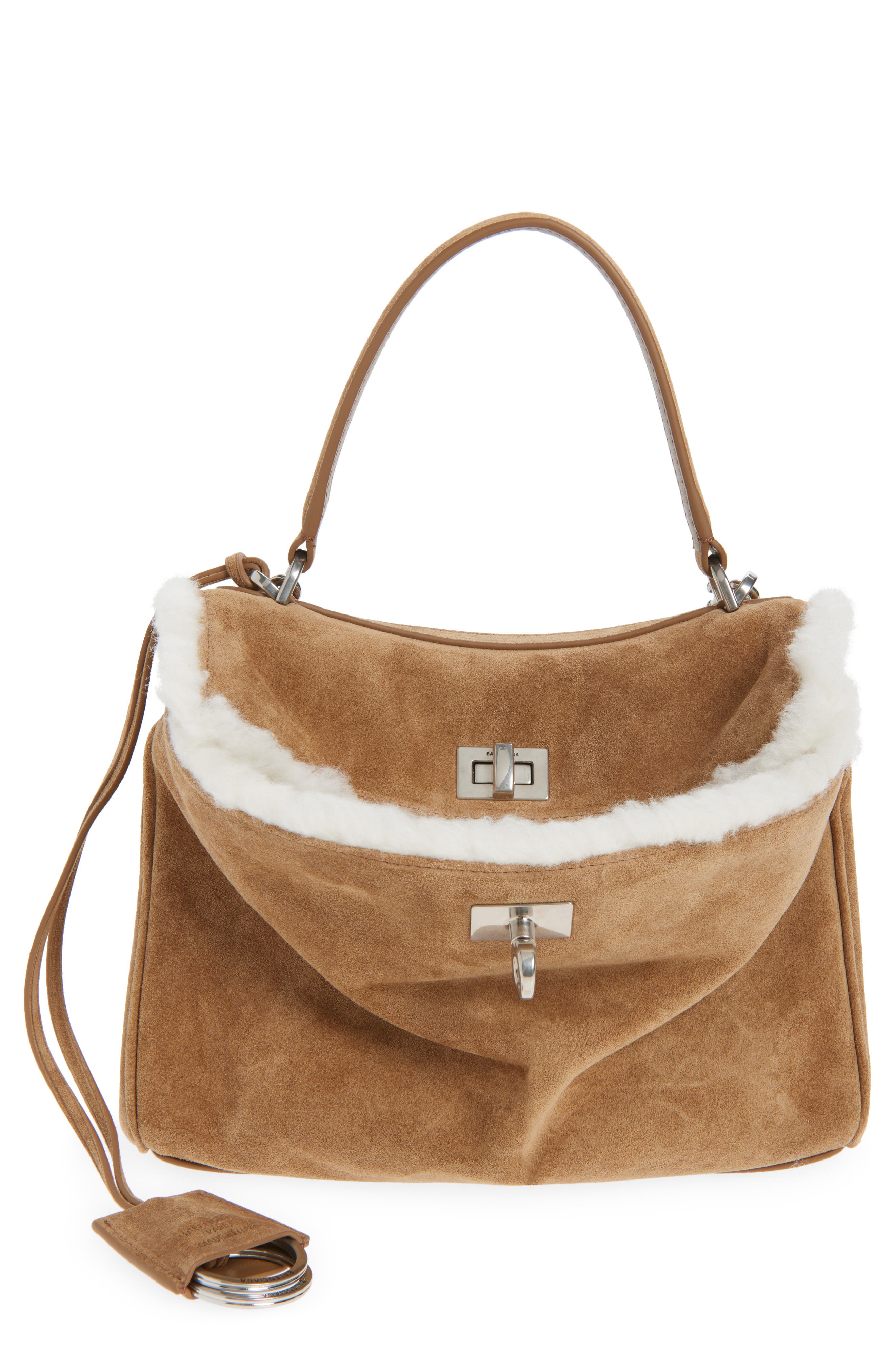 Balenciaga Mini Rodeo Suede 
Fleece Top Handle Bag, Main, color, 2590 Noce/ White