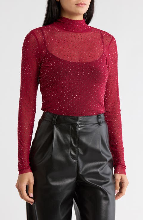 Zoe Rhinestone Long Sleeve Turtleneck Top