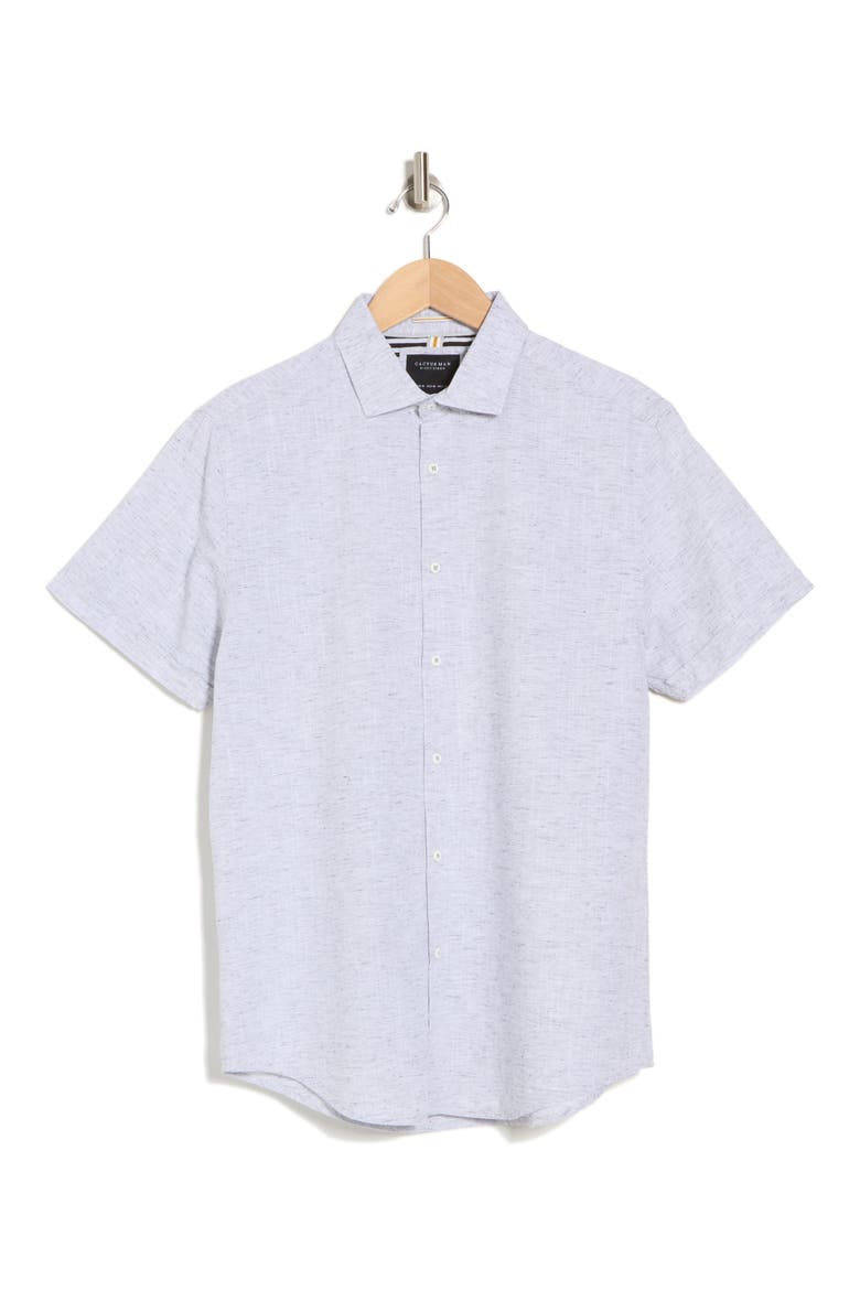 Mélange Short Sleeve Button-Up Shirt, Alternate, color, GREY