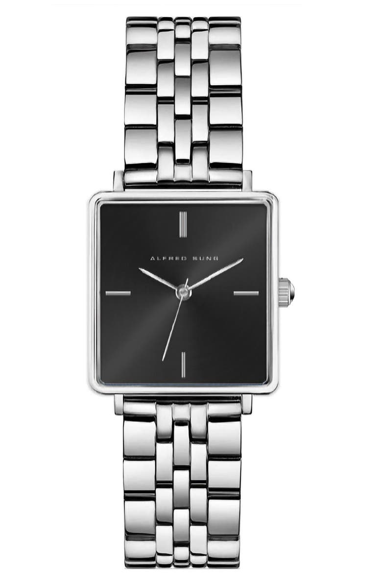 Alfred Sung Harmony Square Bracelet Watch, 22mm x 24mm, Main, color, Silver Bracelet/Black Dial