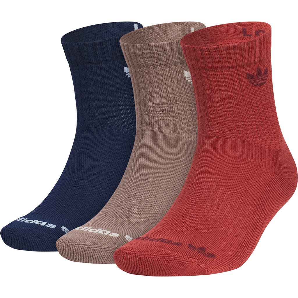 Shop Adidas Originals Adidas Assorted 3-pack Originals Trefoil 2.0 Crew Socks In Indigo/brown/ruby Red