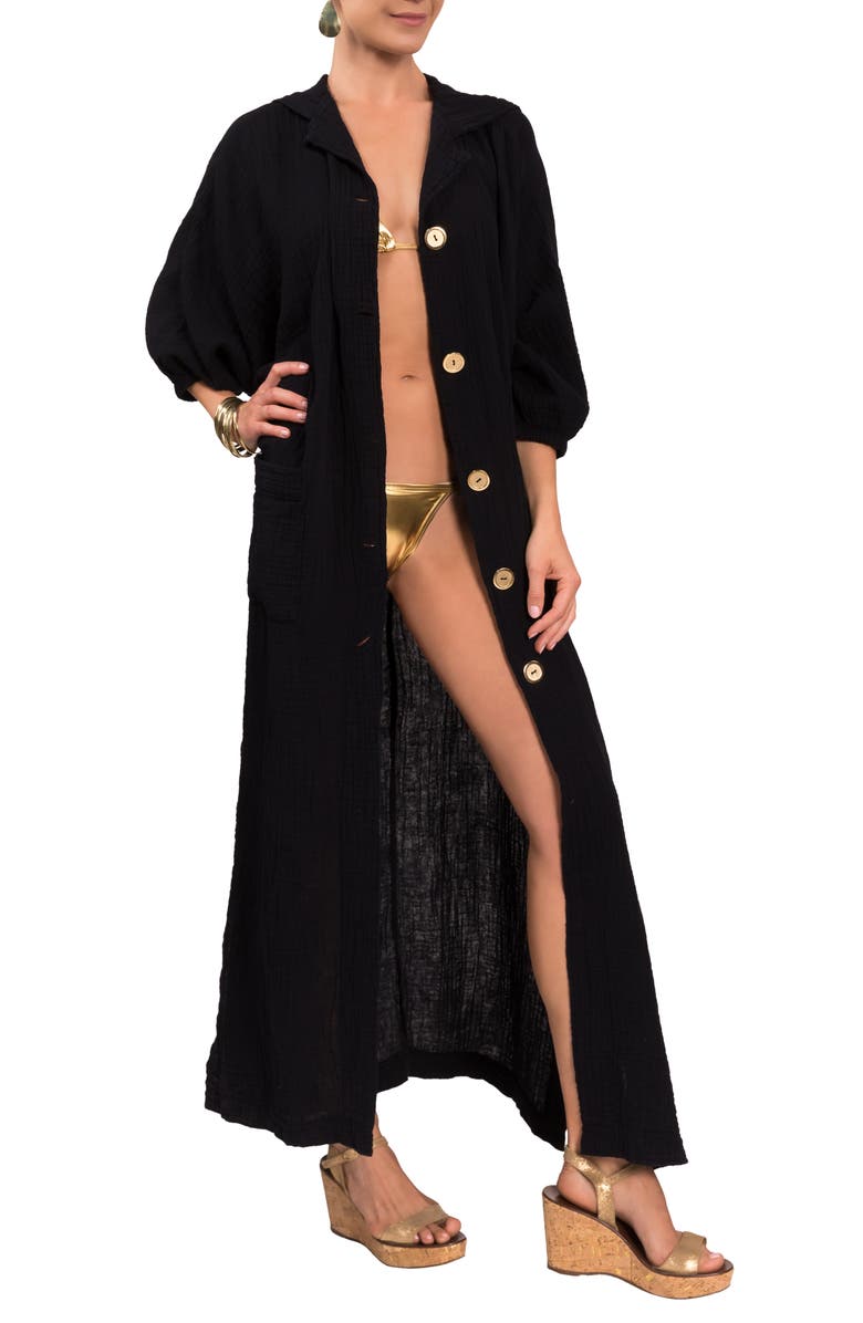 Everyday Ritual Jade Button-Up Robe, Alternate, color, Black