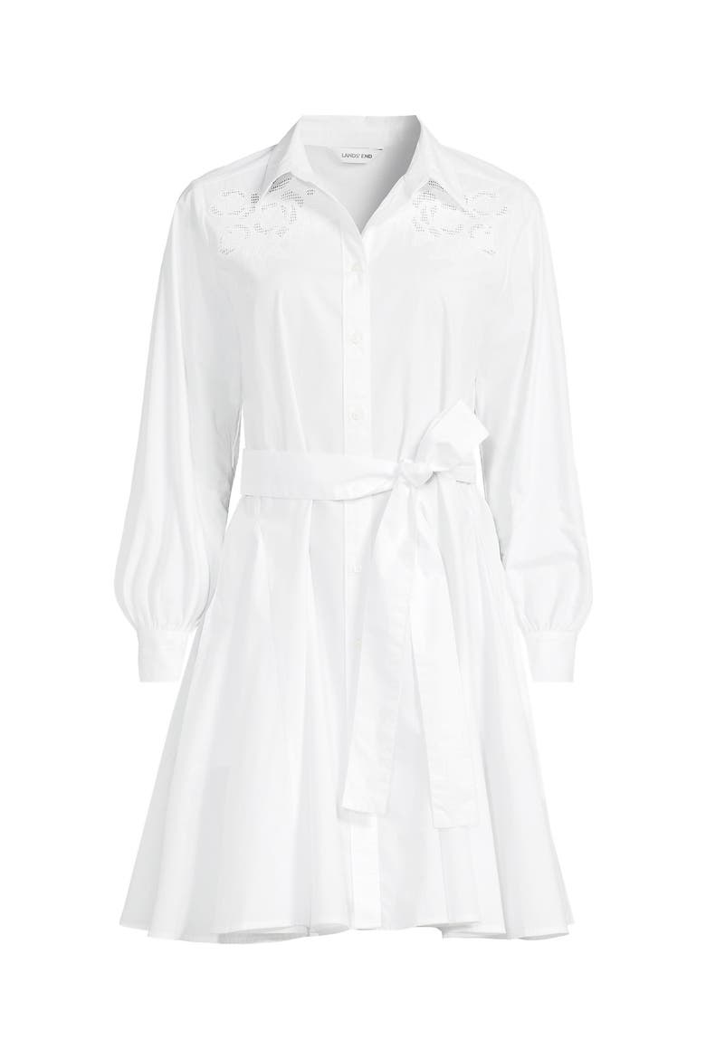 Poplin Button Front Dress with Godets, Alternate, color, White/Coral Red Painted Posies
