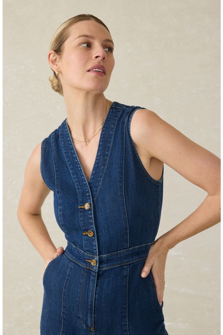 Giselle Sleeveless Denim Jumpsuit, Alternate, color, DUSK DIVE WASH