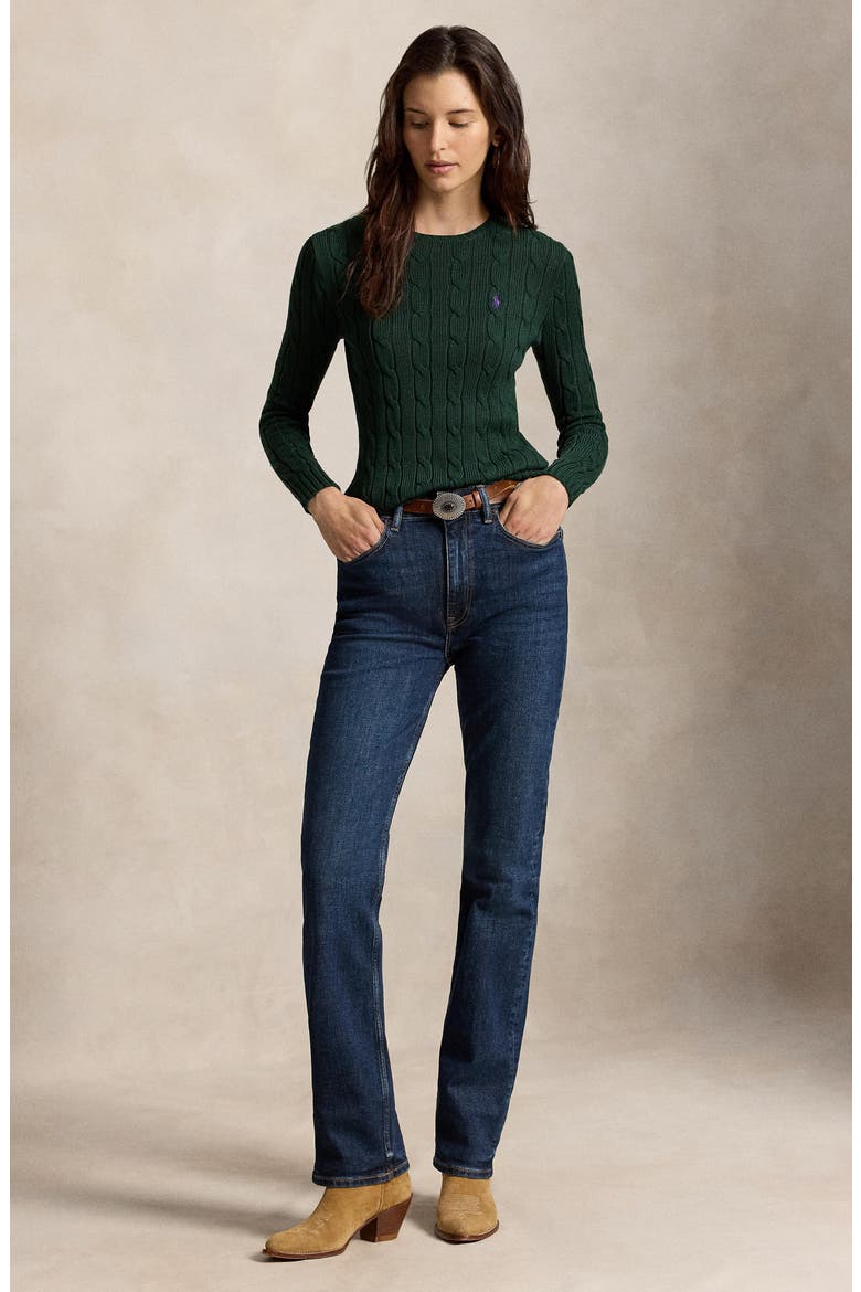 Cable Knit Cotton Sweater, Alternate, color, GREEN