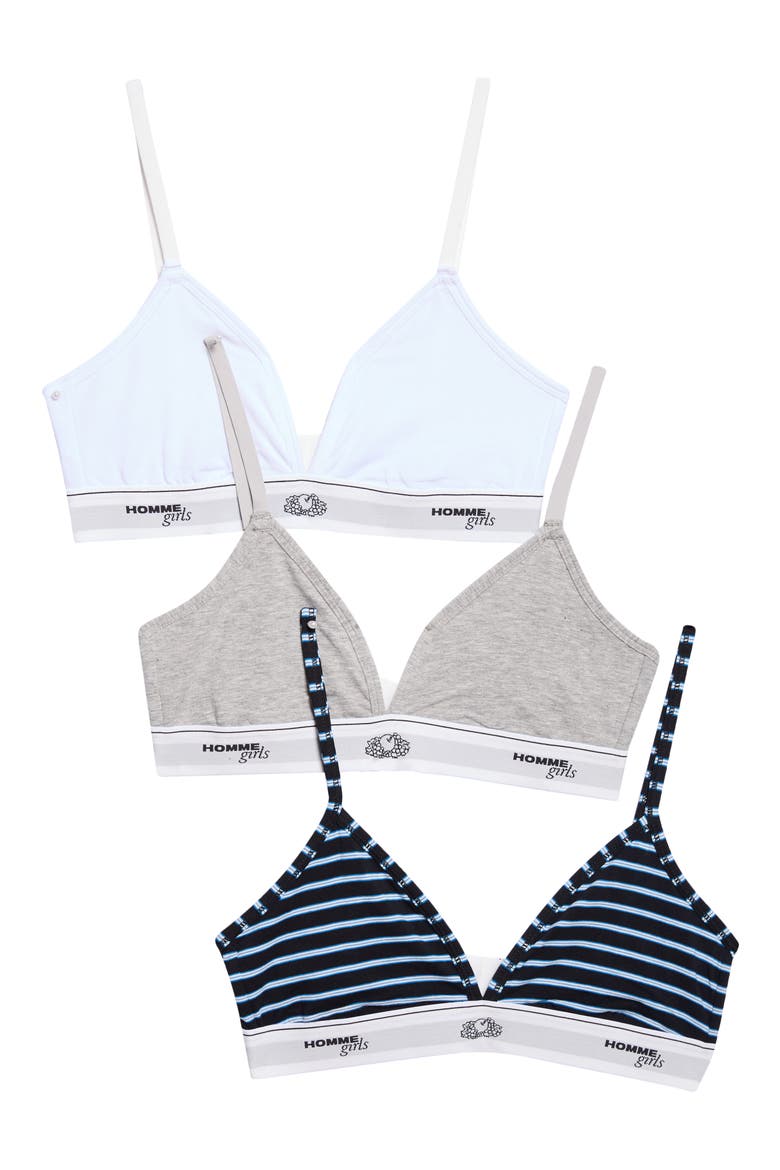 x Fruit of the Loom 3-Pack Triangle Bralettes, Main, color, STRIPE/ HEATHER GREY/ WHITE