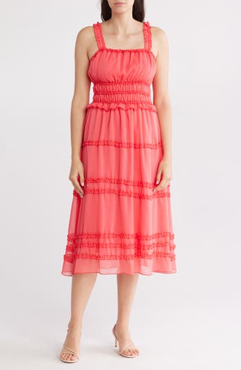Wishlist Ruffle Tiered Midi Sundress In Rose Of Sharon