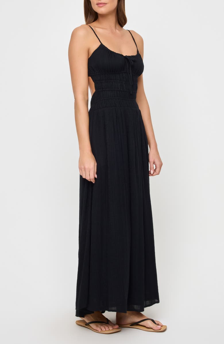 LSPACE Tala Shirred Waist Cover-Up Maxi Sundress, Alternate, color, Black