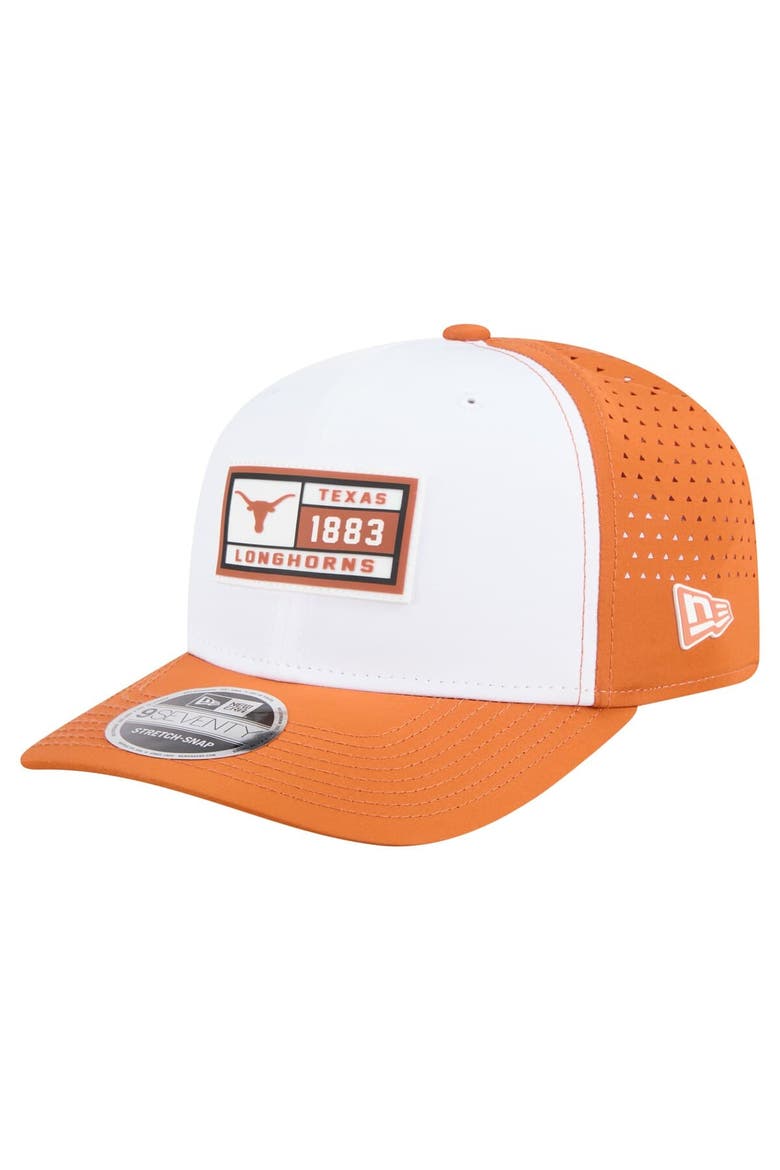 Men's New Era White/Texas Orange Texas Longhorns Perforated Patched 9SEVENTY Adjustable Hat, Main, color, White