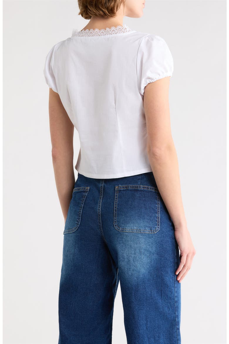 Lace Trim Milkmaid Top, Alternate, color, WHITE