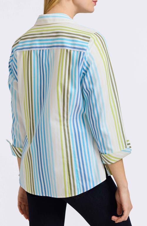Foxcroft Taylor Stripe Cotton Button-up Shirt In Blue Multi