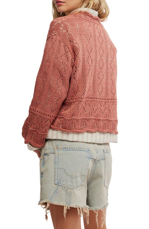 Shop Free People Cotton Blend Crop Pointelle Sweater In Cedarwood