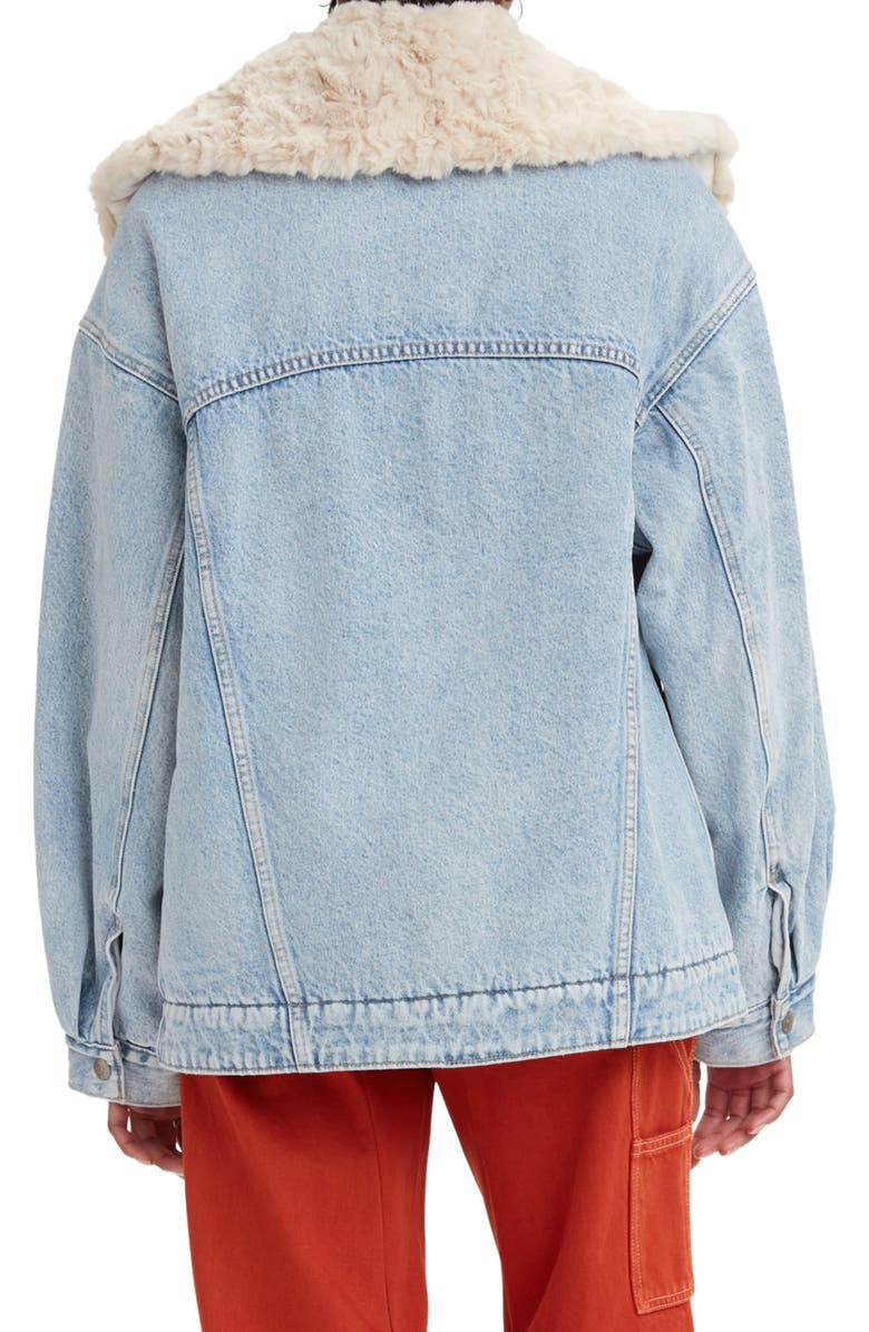 Levi's<sup>®</sup> Oversize Faux Fur Collar Denim Trucker Jacket, Alternate, color, 