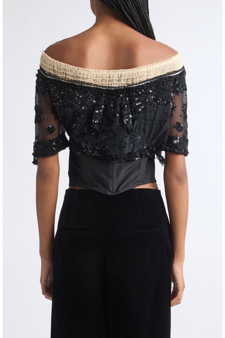 Sequined Embroidered Off the Shoulder Bodice, Alternate, color, BLACK