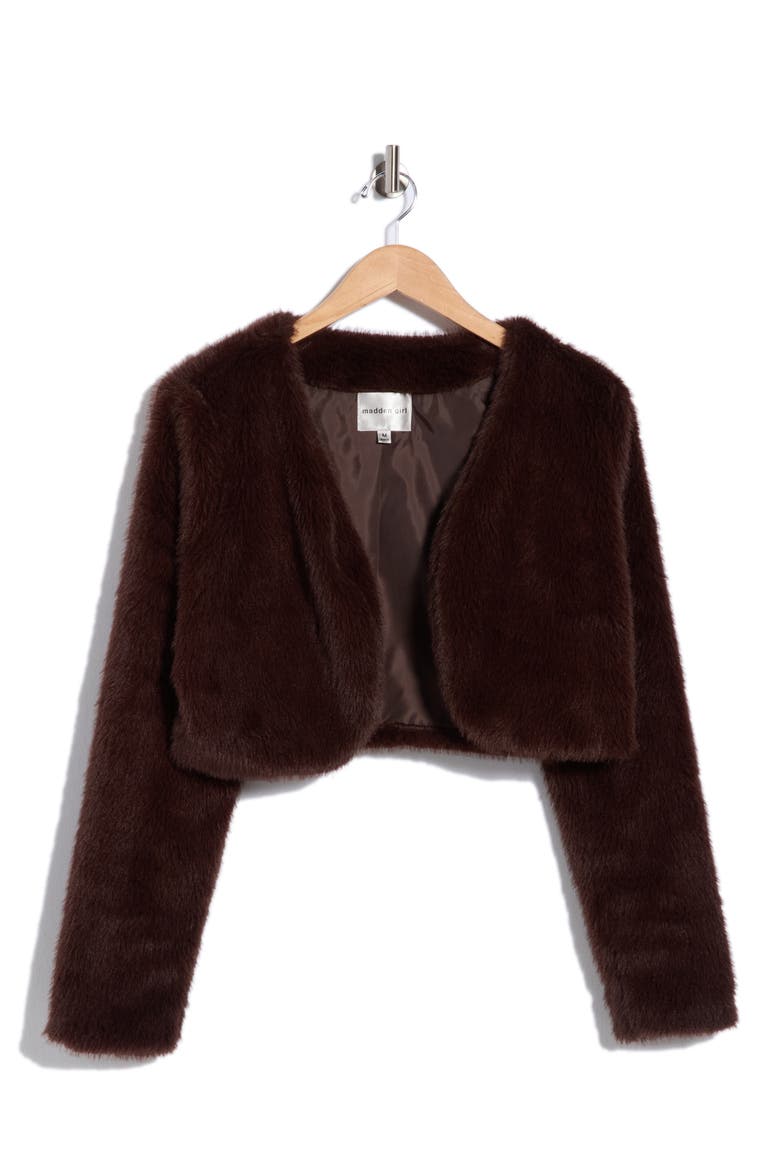Cropped Faux Fur Bolero, Alternate, color, BROWN