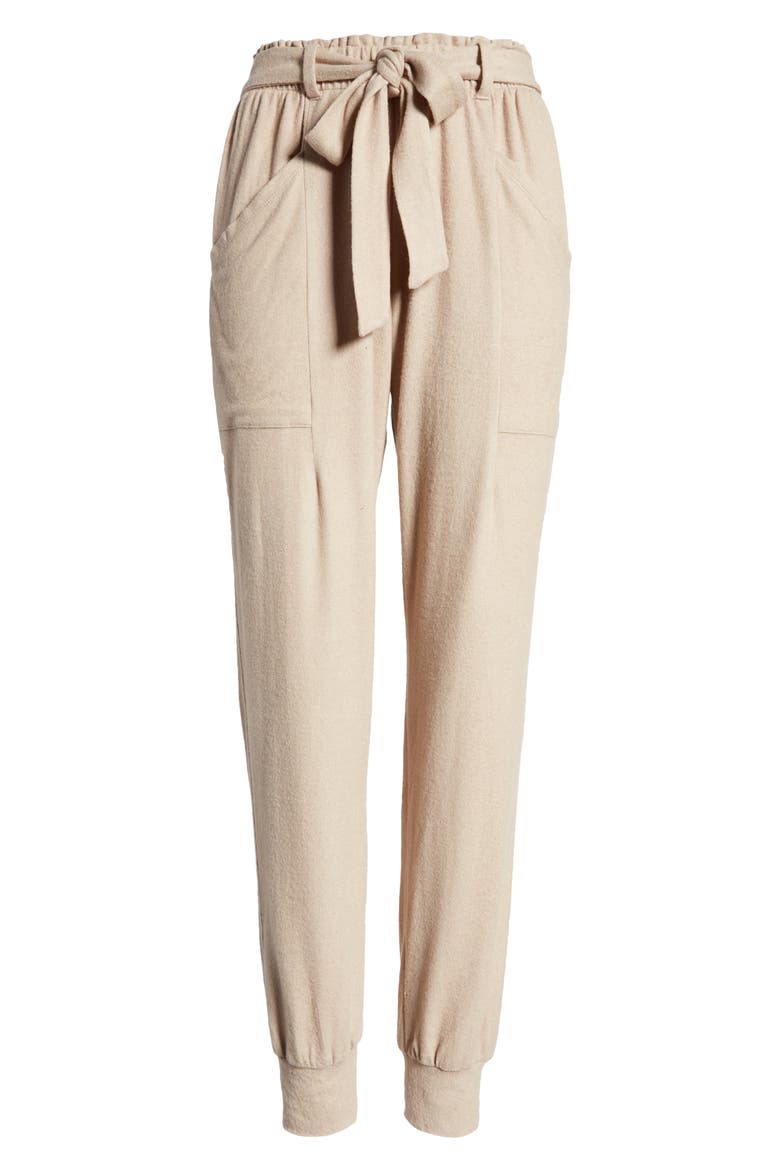 Cozy Fleece Belted Joggers, Alternate, color, TOASTED ALMOND